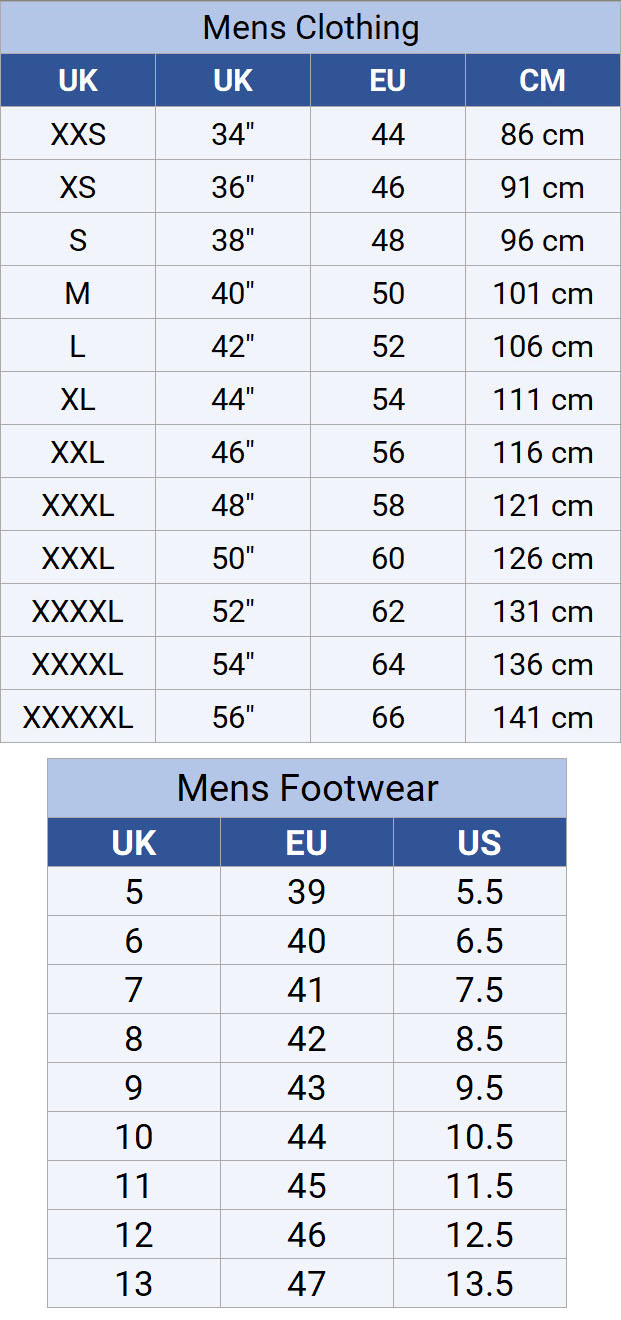 Size Chart For Men's Coats